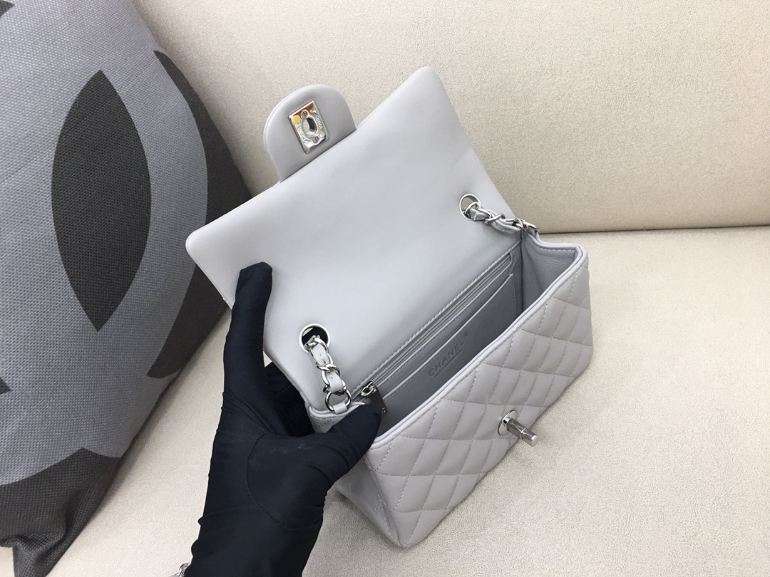 Small Classic Flap Lambskin Bag A01116 Light Gray/Silver